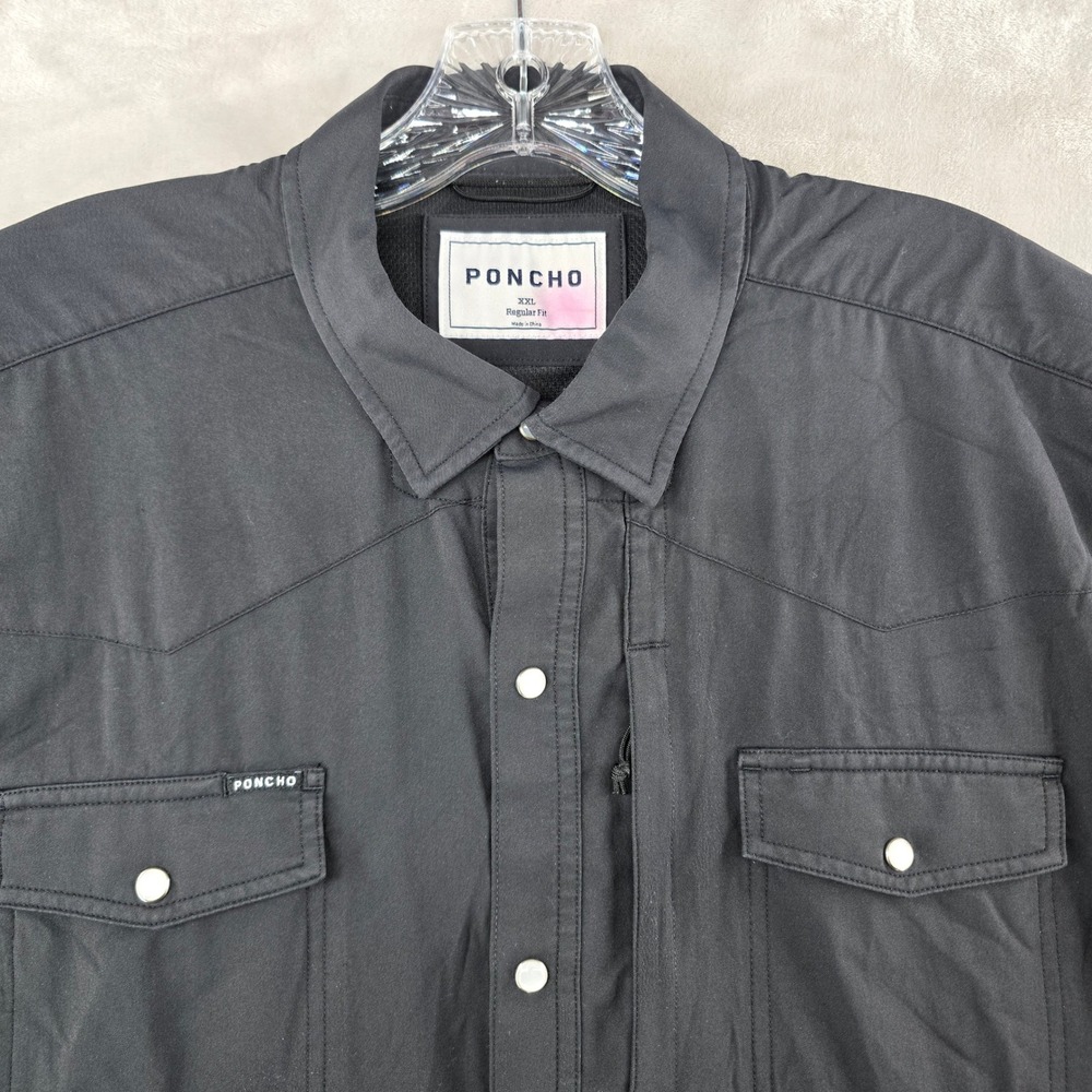 Poncho Shirt Mens XXL Black Short Sleeve Western Snap Performance Regular Fit